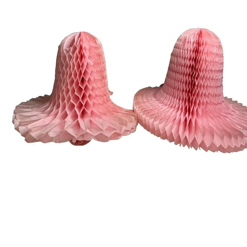 Vintage Hallmark Honeycomb Tissue Bell Decoration Pink Set of 2